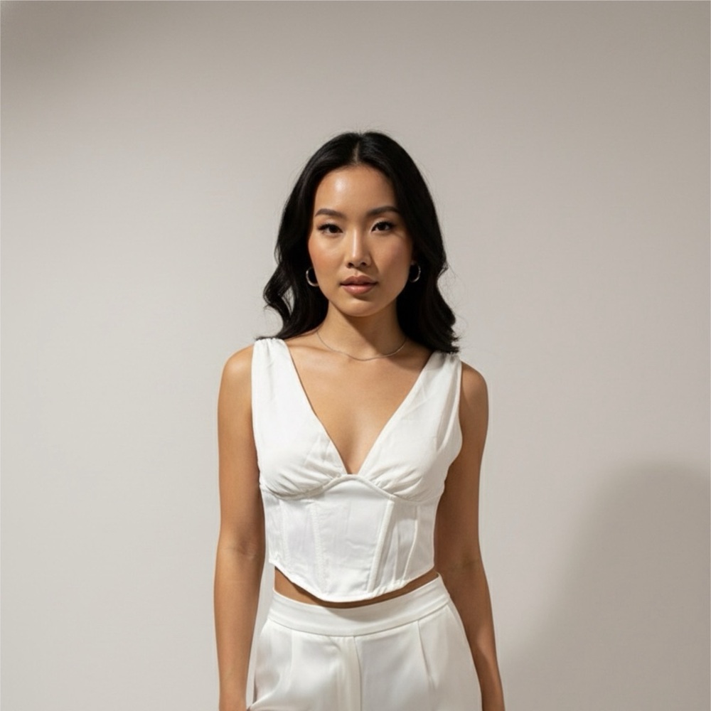 Privy White Satin Corset Crop Top